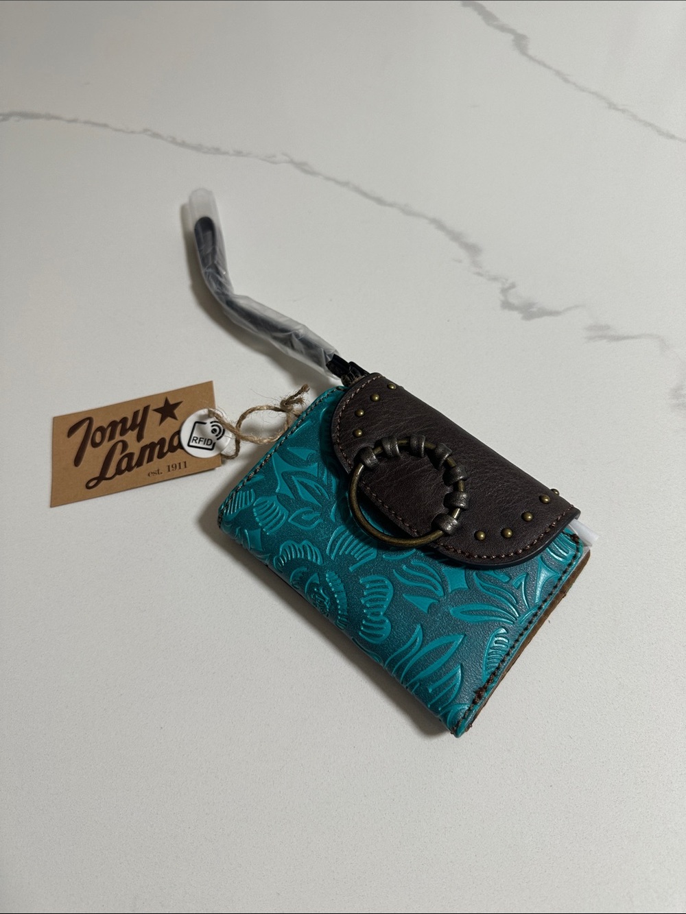 Tony Lama Turquoise Tooled Wallet